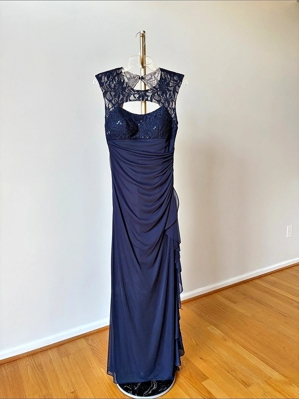 Navy Lace Ruched Maxi Dress Like New